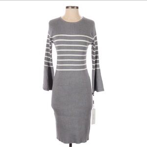 Calvin Klein Flare Sleeve Gray Striped Dress New NWT Size S Casual Party